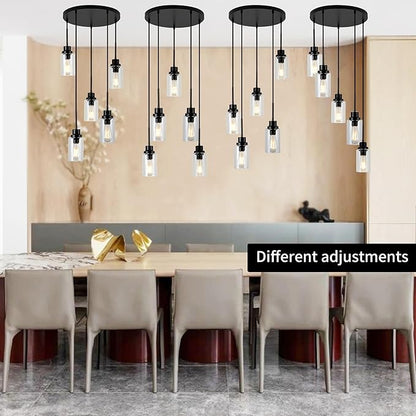 5-Light Kitchen Island Dimmable Pendant Lights with Clear Glass Shade, Black Finish for Dinning Room, Living Room, Kitchen Island