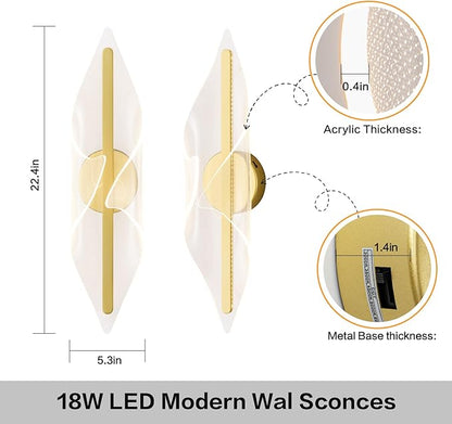 Gold Wall Sconce Modern Wall Lighting LED Dimmable Wall Lamp for Living Room Hallway Bathroom Bedroom 22.4In