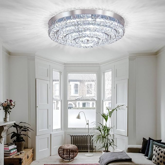 Modern LED Chandelier Flush Mount Four Rings Ceiling Lamp Round Ceiling Lihgt Fixture for Bedroom Living Room Dining Room (4000K, Cool White)