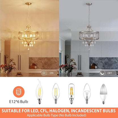 Crystal Chandeliers for Dining Room,17.7" Brushed Nickel 6 Lights Hanging Pendant Lighting Fixture Metal Farmhouse Chandelier for Kitchen Island Entryway Living Room