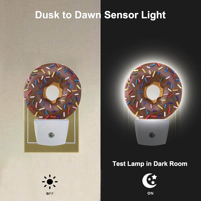 Donut Night Light Doughnut Food Dessert Decorative LED Dusk to Dawn Plug-in Nightlight Auto Sensor for Bedroom Bathroom Hallway Living Room