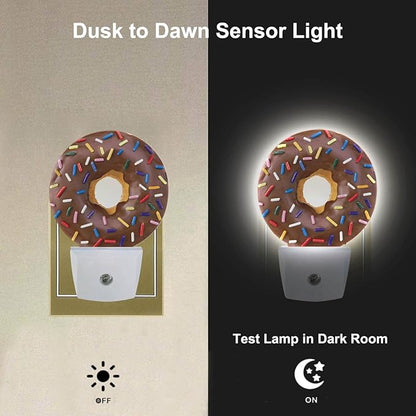 Donut Night Light Doughnut Food Dessert Decorative LED Dusk to Dawn Plug-in Nightlight Auto Sensor for Bedroom Bathroom Hallway Living Room