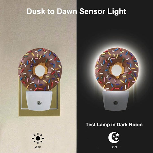Donut Night Light Doughnut Food Dessert Decorative LED Dusk to Dawn Plug-in Nightlight Auto Sensor for Bedroom Bathroom Hallway Living Room