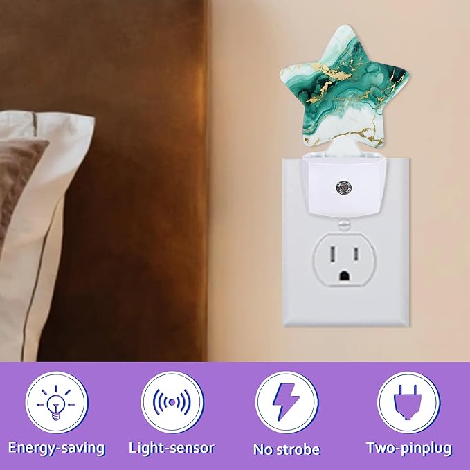 Green Gold Marble Night Lights Plug Into Wall Decorative,Modern Abstract Sleep Friendly Lamp, Energy Efficient Dusk-to-Dawn Sensor Nightlights for Kid Bedroom Nursery Bathroom