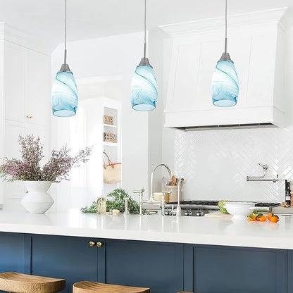 Viinew Mini Glass Pendant Light 1-Pack with Handblown Blue Marble Art Oval Glass Lamp Ceiling Hanging Light 4.72" Small Chandelier for Dining Room Kitchen Foyer Hallway