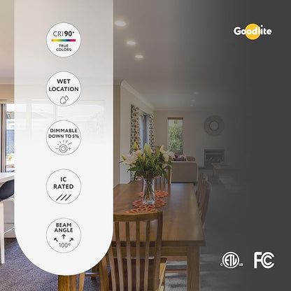 Goodlite 12-inch LED Ultra Round Slim - Recessed Wafer Downlight, High-Output 45W & 4,000 Lumens, 5 Color Selectable 27K-30K-35K-41K-50K, 120-277V, CRI 90+, ETL, Dimmable Triac & 0-10V, 1ct (G-02320)
