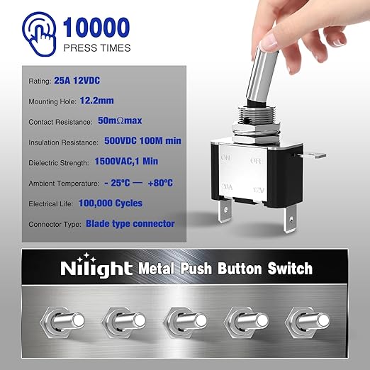 Nilight 3PCS White LED Toggle Switches 12V 20A 3 Pin 2 Position ON Off SPST Heavy Duty Rocker Switch for Auto Car Marine RV Vehicles Truck Boat Dash