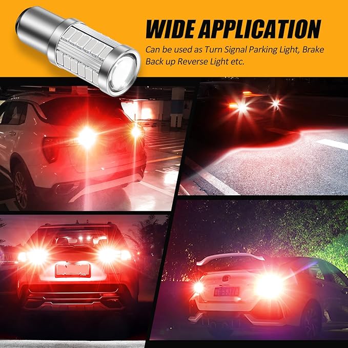Auxbeam 1157 LED Bulbs Red Light, Super Bright 2057 2357 7528 BAY15D Replacement Light Bulb for Brake Stop Tail Lights, 3030 33-SMD 12V Bulb for Car, Pack of 2