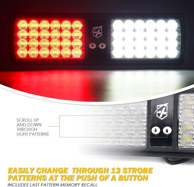 Xprite White Red 48LED Visor Strobe Flashing Lights Sunshield Hazard Warning Light for Law Enforcement Emergency Vehicles Trucks