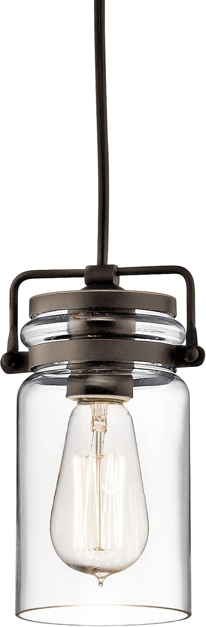 Kichler Brinley 7.75" Kitchen Pendant in Olde Bronze®, Mini Farmhouse Pendant with Clear Glass, (7.75" H x 4.75" W), 42878OZ, 1-Light