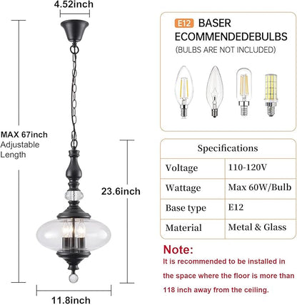 Black Pendant Light Farmhouse Pendant Lights Kitchen Island Glass Pendant Light Fixtures W 11.8 in. H 23.6 in.