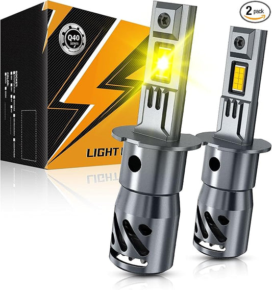 Auxbeam 2026 H3 Fog Lights, Q40 Series 3000K Golden Yellow H3 Offroad Lights, Plug and Play, Pack of 2