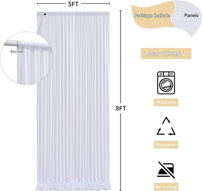 10 ft x 8 ft Wrinkle Free White Backdrop Curtain for Wedding Parties, Polyester Photography Backdrop Drapes for Birthday Parties Stage Backdrop Stand, White Background Curtains 5x8FT 2 Panels