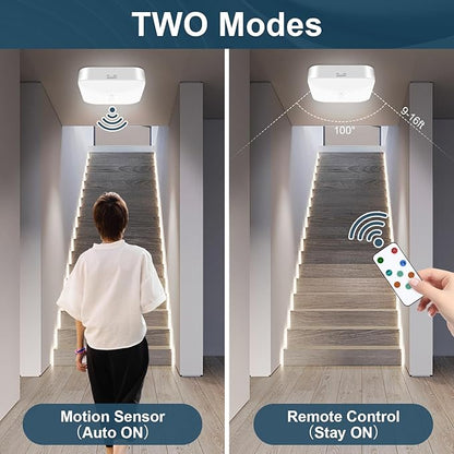 WhitePoplar Motion Sensor Rechargeable Ceiling Light Indoor with Remote, Wireless Battery Operated Rechargeable Sensor Light for Closet, Garage, Hallway, 3000K-6000K Battery Powered Shower Lights