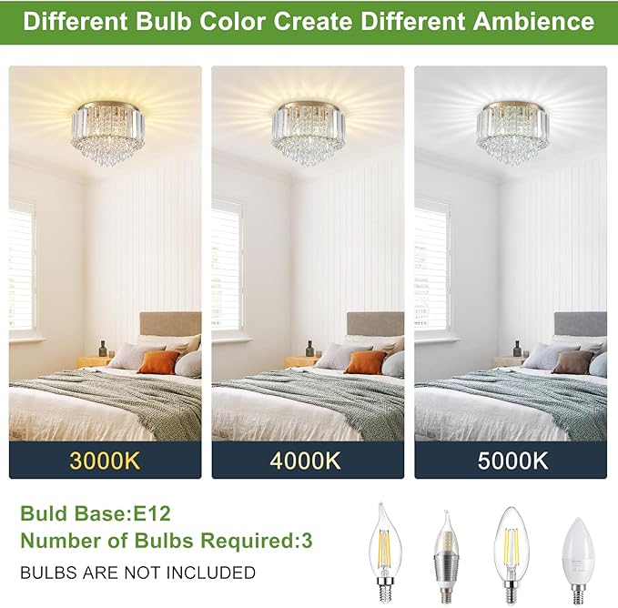 HOPGGIE 11.8 Inch Crystal Chandelier Modern Chandelier Light Mini Chandelier Semi Flush Mount Ceiling Light Fixture Small Chandelier for Bedroom Hallway Kitchen Foyer Closet (Gold)