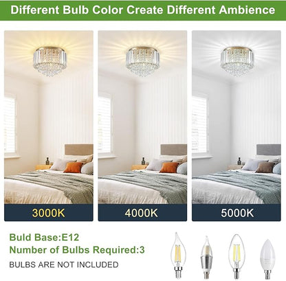 HOPGGIE 11.8 Inch Crystal Chandelier Modern Chandelier Light Mini Chandelier Semi Flush Mount Ceiling Light Fixture Small Chandelier for Bedroom Hallway Kitchen Foyer Closet (Gold)