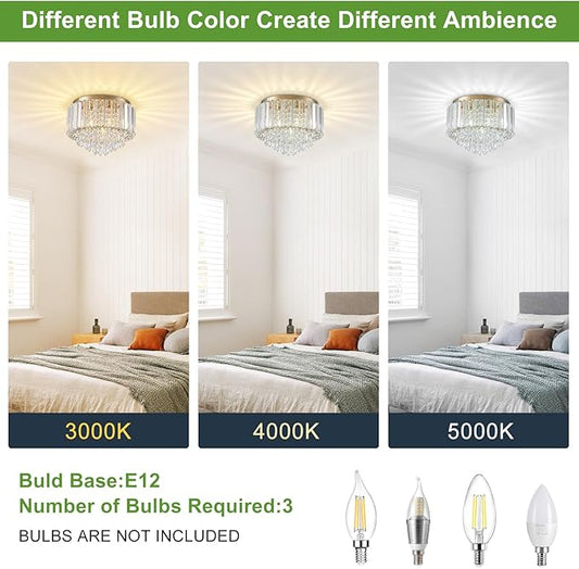 HOPGGIE 11.8 Inch Crystal Chandelier Modern Chandelier Light Mini Chandelier Semi Flush Mount Ceiling Light Fixture Small Chandelier for Bedroom Hallway Kitchen Foyer Closet (Gold)
