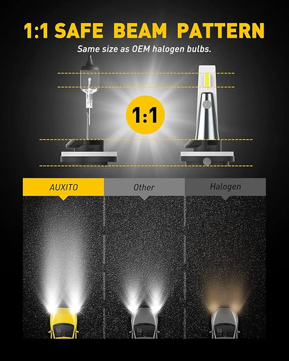 AUXITO 880/899 LED Fog Light Bulbs 18000LM, 1000% Brighter 6500K 893 Fog Lights, 1:1 OEM Replacement for Cars Trucks SUVs, 3-Minute Installation, IP68 Waterproof, Pack of 2