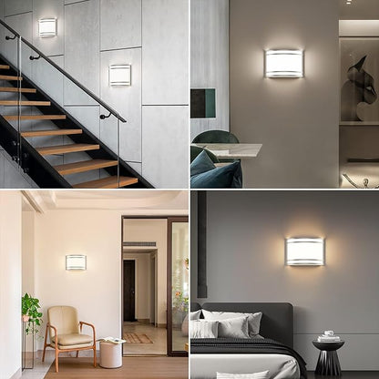 15W LED Indoor Wall Sconce, 3000K/4000K/5000K Color Temperature, Dimmable Modern Indoor Wall Mount Half Cylinder Light Fixture for Hallway Bedroom, Brushed Nickel