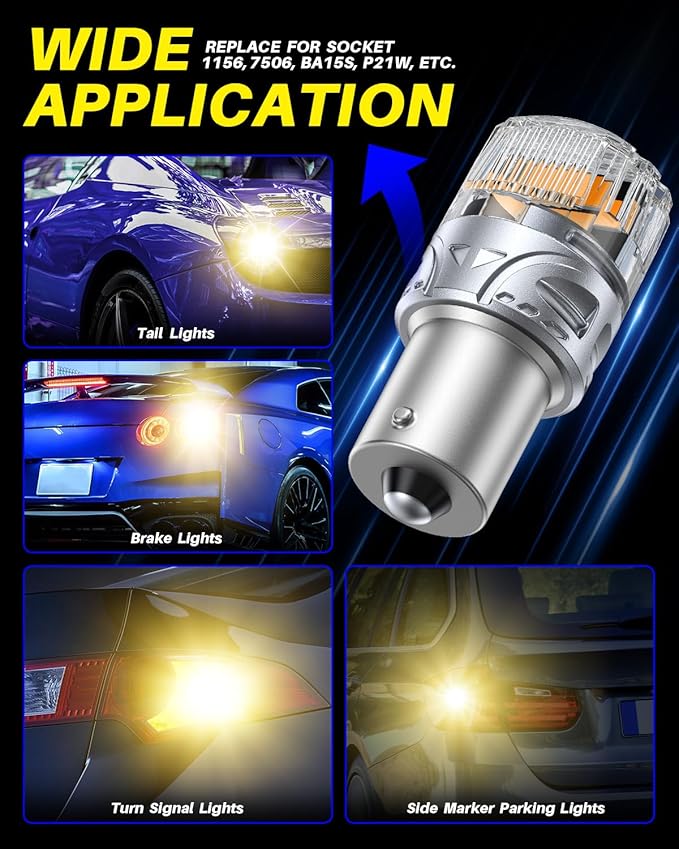 AUTOONE Upgraded 1156 LED Bulb Amber, Super Bright 7506 1003 1141 BA15S P21W LED Replacement with Projector for Front Rear Turn Signal Bulb DRL Marker Blinker Parking Running Lights, Pack of 2