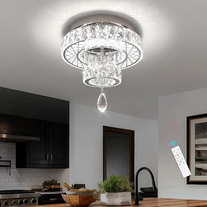 HAIXIANG Chandelier Bedroom LED Light Modern Hallway Ceiling Lighting Fixtures for Kitchen Dining Room Kitchen Remote Dimmable Silver Lights