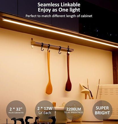 Leetdud Under Cabinet Lighting Plug in, 32 Inch 2 Pcs, Linkable AC120V 3CCT 3000K/4000K/5000K Ultra Slim, LED Under Cabinet Lights for Counter Light, Kitchen, Shelf, Sink, Workshop, Desk, White