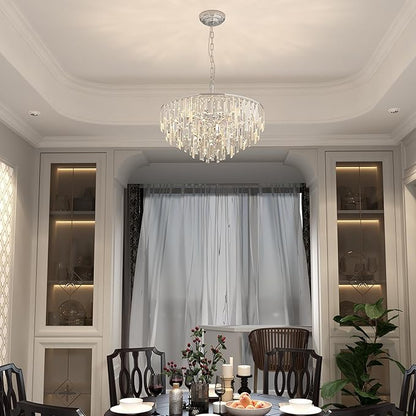 Chrome Crystal Chandelier for Dining Room, 24" Modern Luxury Chandeliers 5-Tier 8 Lights Contemporary Round Ceiling Pendant Light Fixture for Living Room Bedroom Foyer Entryway
