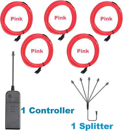 EL Wire-5 in 1 Meter Portable Neon Rope Lights Strip-Wearable Battery Pack Body Lights-360°Illumination-Super Bright-Cuttable-DIY Halloween Christmas Festival Party Bar Game Room Cosplay Costume(Pink)