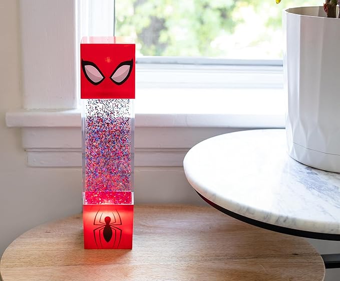 Marvel Spider-Man USB Powered Glitter Motion Lamp LED Light | Nightstand Table Lamp For Bedroom, Desk, Living Room | Home Decor Room Essentials | Comic Book Toys, Gifts And Collectibles | 12 Inches