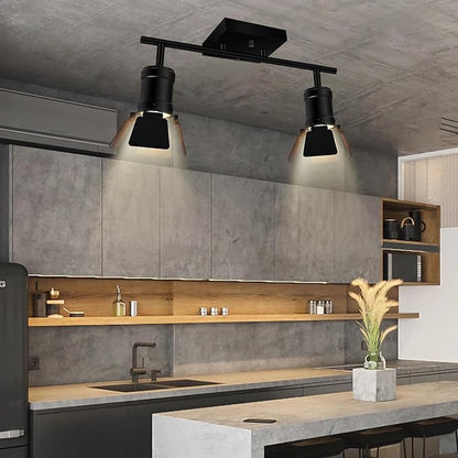 2 Light Track Lighting Fixtures Ceiling, Black Track Lighting with Upgrade Lamp Heads, 2 Way Track Lights Ceiling, Vintage Industrial Track Light for Kitchen/Bar/Boy's Room,GU10 Bulb Not Included