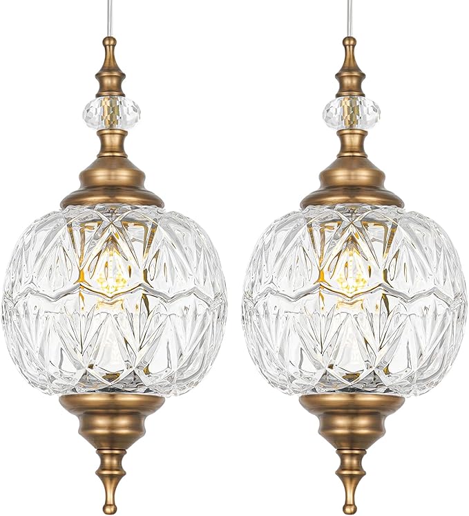 Vintage Pendant Lights Kitchen Island Set of 2, Brass Bathroom Pendant Light with Small Detachable Glass, Modern Classic Adjustable Hanging Light for Kitchen, Hallway, Table, G9 Base, Brown Bronze