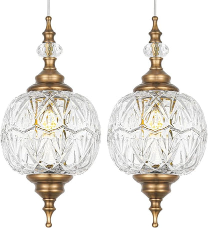 Vintage Pendant Lights Kitchen Island Set of 2, Brass Bathroom Pendant Light with Small Detachable Glass, Modern Classic Adjustable Hanging Light for Kitchen, Hallway, Table, G9 Base, Brown Bronze