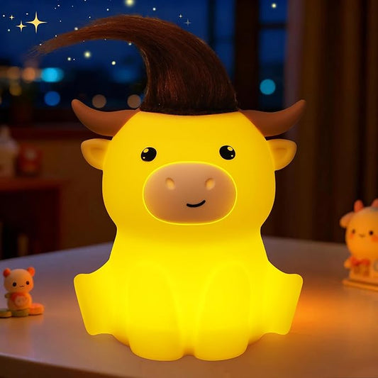 OkiyiD Highland Cow Night Light, Cute Animal Silicone Touch Cow Lamp, Highland Cow Gifts for Boys Girls Women Christmas, Dimmable Soft Glow Bedside Lamp for Nursery Bedroom Decor