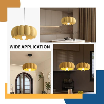 JAYMP Yellow Pumpkin Shape Pendant Light for Dining Room Kitchen Island Hallway Farmhouse Style Hanging Lamp E26 Base, 40cm/15.8in