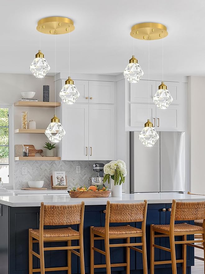 Pendant Light for Kitchen Island 3-Lights Mini Crystal Chandeliers,Crystal Ceiling Hanging Lights Pendant Ceiling Light Fixture,for Kitchen Island Dining Room Bedroom Hallway