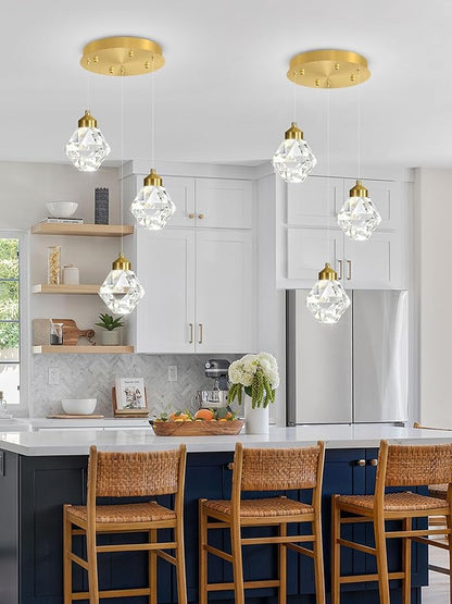 Pendant Light for Kitchen Island 3-Lights Mini Crystal Chandeliers,Crystal Ceiling Hanging Lights Pendant Ceiling Light Fixture,for Kitchen Island Dining Room Bedroom Hallway