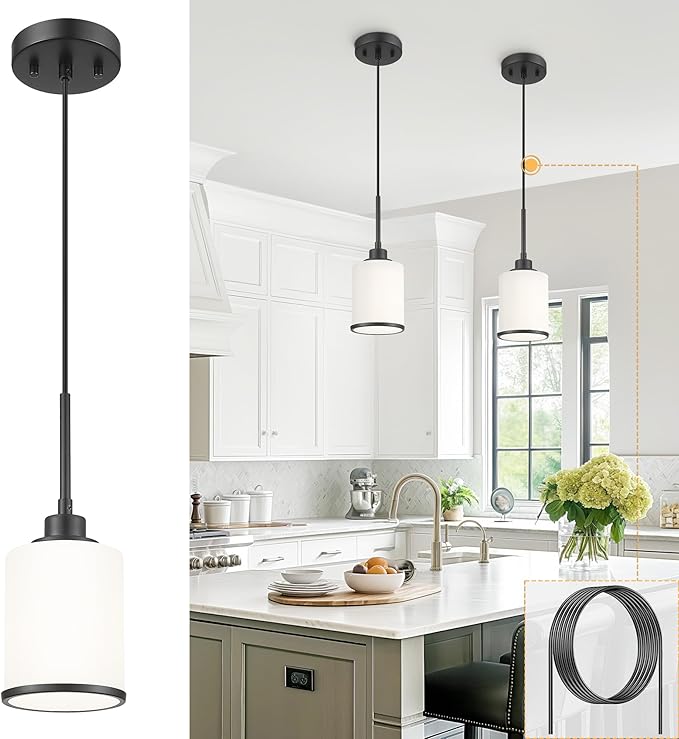 Beionxii Pendant Lights Kitchen Island, Modern Kitchen Pendant Lighting Over Island with Clear Glass, Matte Black Pendant Light Fixtures for Sink, Dining Room, Entryway, BX-PL02MB-CG
