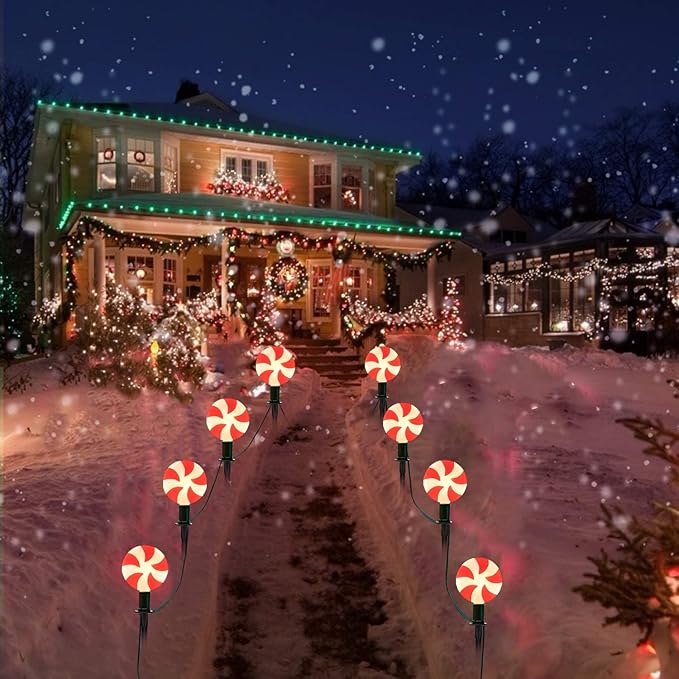 Abeja C9 Christmas Candy String Lights, 14FT Christmas Pathway Lights Plug in with 8 LED Candy Bulb, Pathway Lights Outdoor for Patio, Yard, Garden, Lawn Decoration-2 Sets