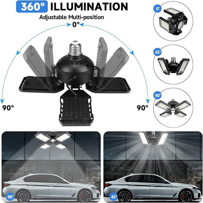 Aoretic LED Garage Lights Bulb 2 Pack -120W, 12000LM 6500K Led Shop Light with 4+1 Deformable Panels, Basement Barn Light Garages Ceiling Lights, E26/E27 for Garage, Warehouse, Shop