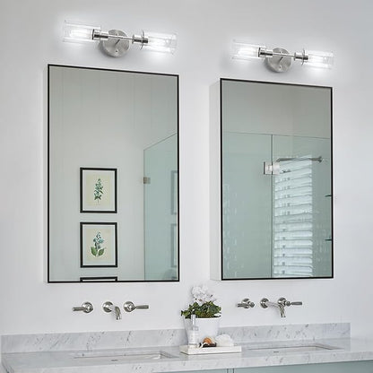 Bathroom Light Fixtures 2 Light Brushed Nickle, Bathroom Vanity Lights Over Mirror, Bathroom Sconces Wall Lighting，Farmhouse Vanity Light, Modern Vanity Lights with Clear Shades