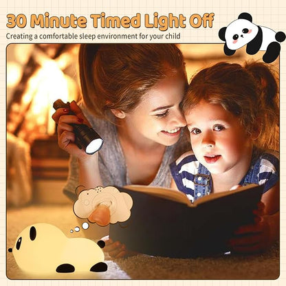 Panda Night Light for Kids: Squishy Silicone Animal Light,7 Soft Colors,Tap Control,Rechargeable,Sleep Timer,Battery Baby Nightlight for Childrens Room & Nursery,Bedside Touch Lamp