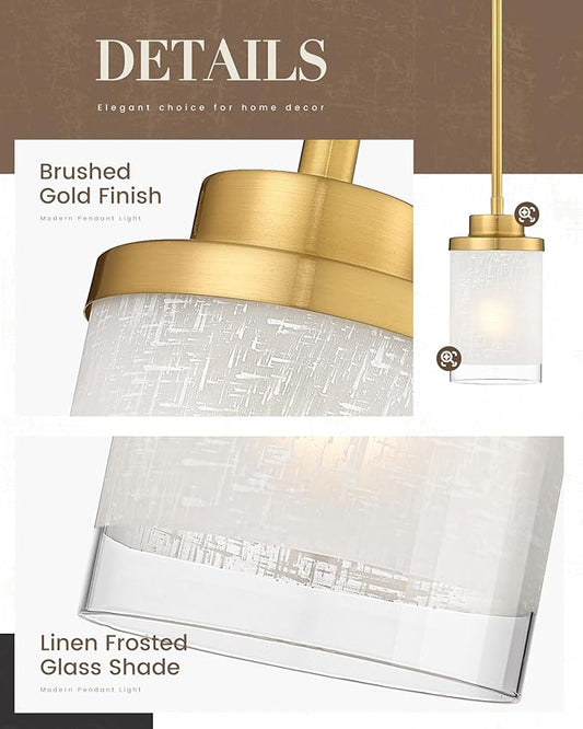 TENGXIN Modern Pendant Light for Kitchen Island, Brushed Gold Hanging Ceiling Light Fixture,Farmhouse Pendant Lighting for Dining Room Bedroom Bar Office,TXPLBG01