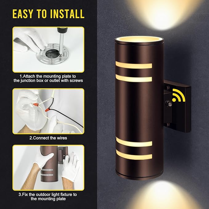 Outdoor Wall Sconce, Dusk to Dawn Up and Down Outdoor Wall Light, IP65 Waterproof LED Exterior Lighting Fixtures, Bronze Modern Wall Sconces 2 Pack for Hallway, House, Porch, Backyard, Garage