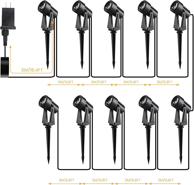 Low Voltage Landscape Lighting,10 Pack Outdoor LED Landscape Spotlights with Transformer 27V Garden Lights Pathway Lights IP65 Waterproof 3000K Warm White