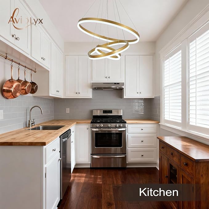 3 Rings Modern LED Chandelier Gold High Ceiling Ring Chandeliers with Remote Control Circular Pendant Light Dimmable for Dining Room Living Room Bedroom Foyer Entryway 3000K-6500K