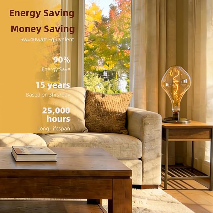 A165 Irregular Unique Large Oversized Vintage LED Edison Light Bulb,2200K Warm Amber Glass Dimmable,5Watt 400LM Extra Giant Decorative Light Bulbs for Pendant Floor Lamp 1Pack