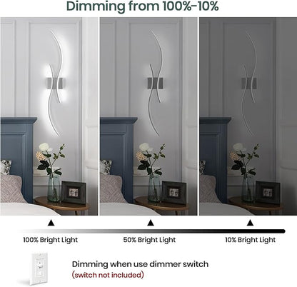 CANEOE Modern Wall Sconce Set of, 5CCT Dimmable Indoor Led Wall Sconce Lighting Set of 2, 31.5 Inch Wall Light Fixtures, Chrome Led Wall Lamps for Living Room Bedroom Bathroom Hallway