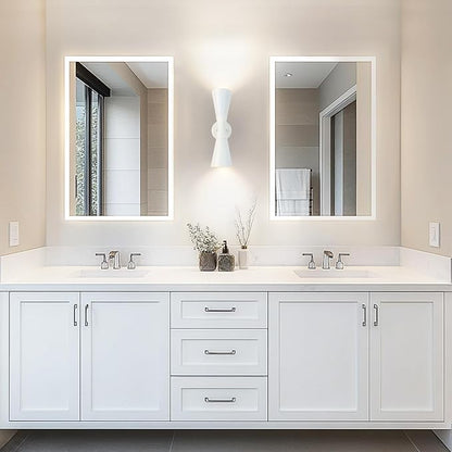 Modern Indoor Wall Sconces Set of 2 Up and Down White Wall Sconces Mid Century Indoor Wall Light Fixture Hardwired Wall Mounted Lamp for Living Room Bathroom Bedroom Hallway 13 Inch