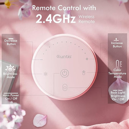 Quntis Pink Monitor Light Bar with Remote, Eye-Care No Glare, Space Saving Computer Desk Lamp As Gifts for Girls, Stepless Dimming, Modern Aesthetic Desk Light Bar for Home Office Gaming Reading