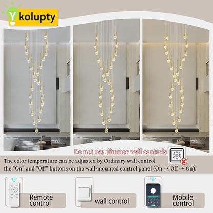 ykolupty Modern Crystal Chandelier 25-Lights Raindrop Chandeliers LED Dimmable High Ceiling Pendant Light Gold Large Chadnelier for Foyer Entrance Living Room